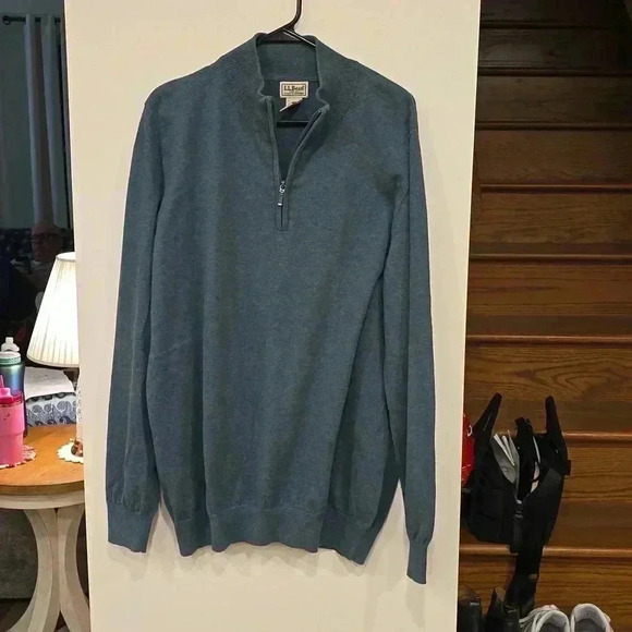 Mens Large Tall L.L. Bean Cotton/Cashmere Blend 1/4‎ Zip Sweater